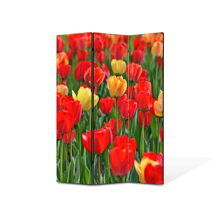 Paravan de Camera ArtDeco din 3 Panouri Peisaj Lalele rosii si galbene 135 x 180 cm