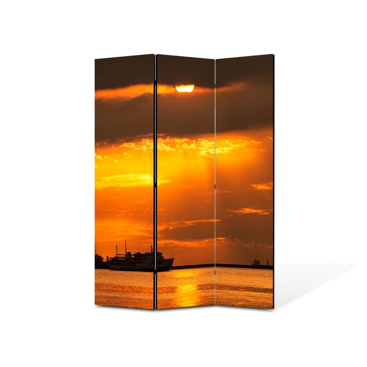 Paravan de Camera ArtDeco din 3 Panouri Peisaj Vapoare 135 x 180 cm