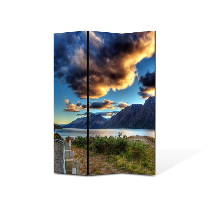 Paravan de Camera ArtDeco din 3 Panouri Peisaj Drum langa lac 105 x 150 cm