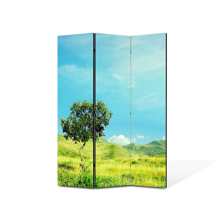 Paravan de Camera ArtDeco din 3 Panouri Peisaj Totul este verde 105 x 150 cm
