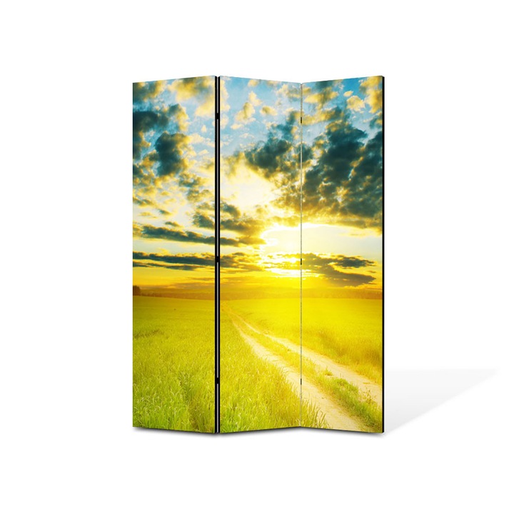 Paravan de Camera ArtDeco din 3 Panouri Peisaj Apus peste drum 105 x 150 cm