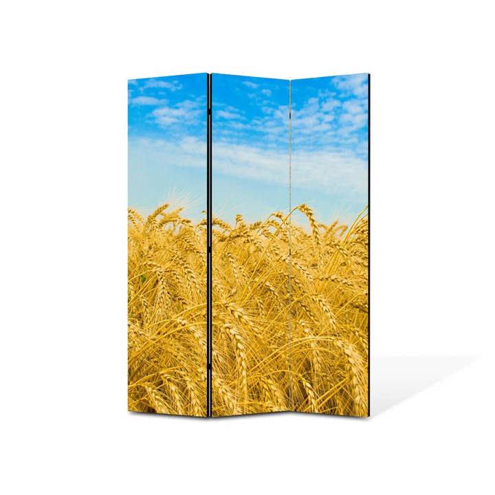 Paravan de Camera ArtDeco din 3 Panouri Peisaj Campie grau 105 x 150 cm