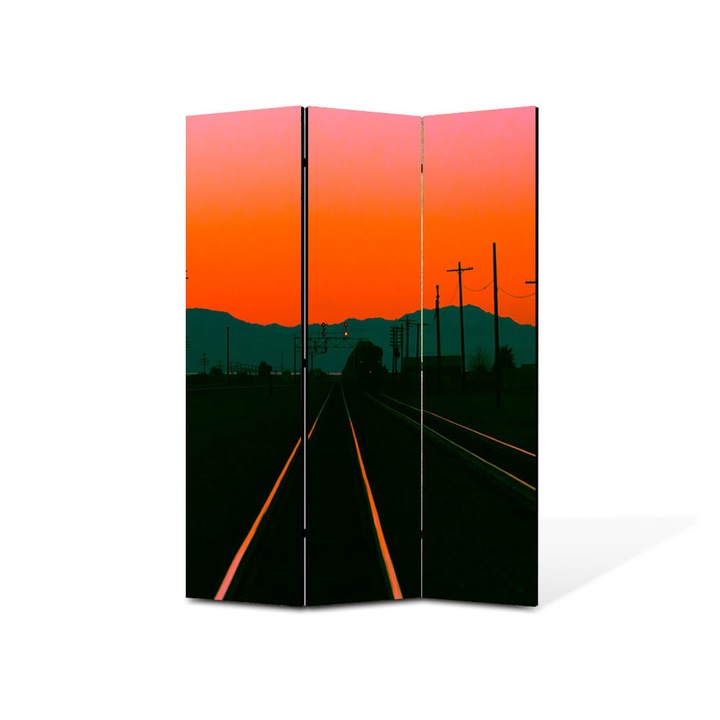 Paravan de Camera ArtDeco din 3 Panouri Peisaj Cale ferata la apus 135 x 180 cm