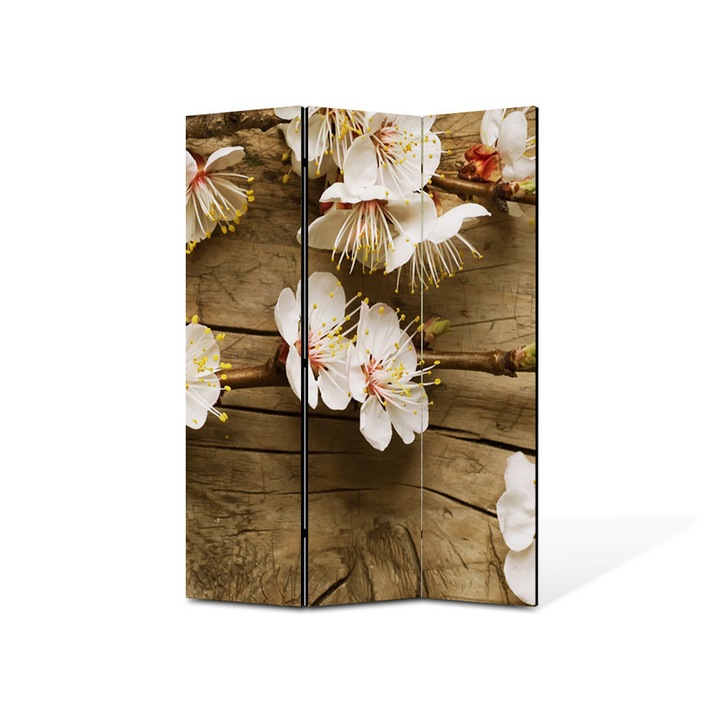 Paravan de Camera ArtDeco din 3 Panouri Peisaj Flori albicioase 135 x 180 cm