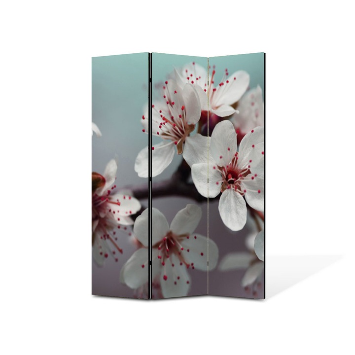 Paravan de Camera ArtDeco din 3 Panouri Peisaj Flori albe 135 x 180 cm