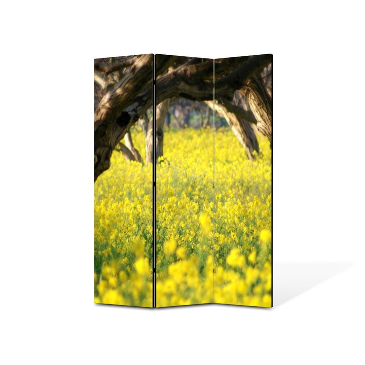 Paravan de Camera ArtDeco din 3 Panouri Peisaj Floricele sub copaci 135 x 180 cm