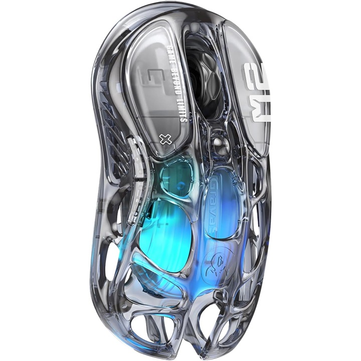 Безжична геймърска мишка GravaStar Mercury M2 прозрачна, 26000 DPI, 79g