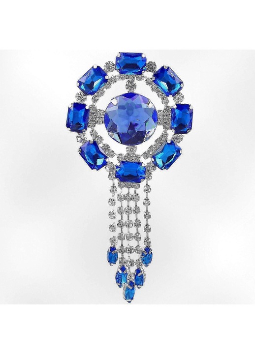 Brosa din aliaj cu cristale si ciucuri, design cu rhinestone, roz, 12 x 5.7 x 1 cm