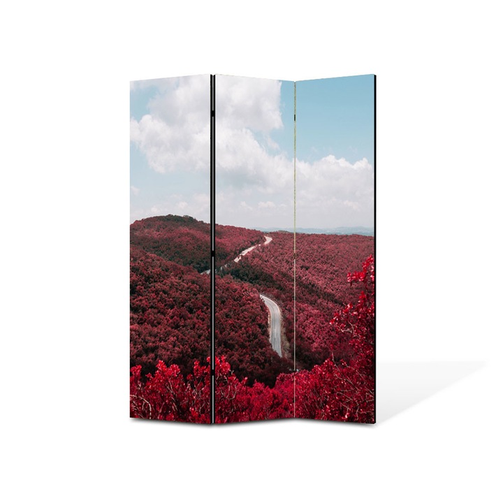Paravan de Camera ArtDeco din 3 Panouri Peisaj Totul este rosu 105 x 150 cm