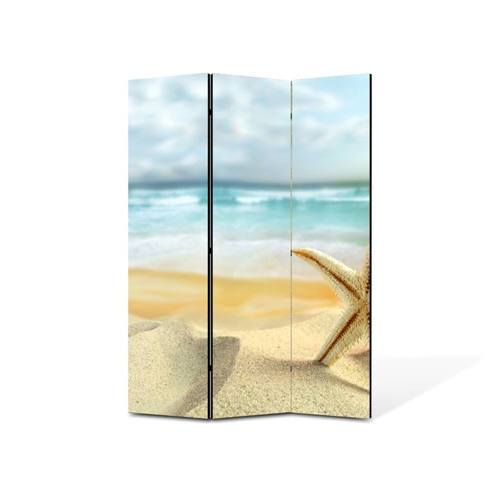 Paravan de Camera ArtDeco din 3 Panouri Peisaj Scoici pe plaja 135 x 180 cm