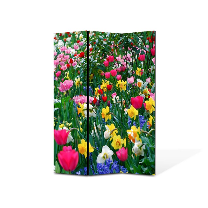 Paravan de Camera ArtDeco din 3 Panouri Peisaj Flori inghesuite 135 x 180 cm