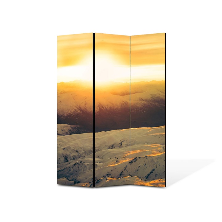 Paravan de Camera ArtDeco din 3 Panouri Peisaj Zapada si apus 105 x 150 cm