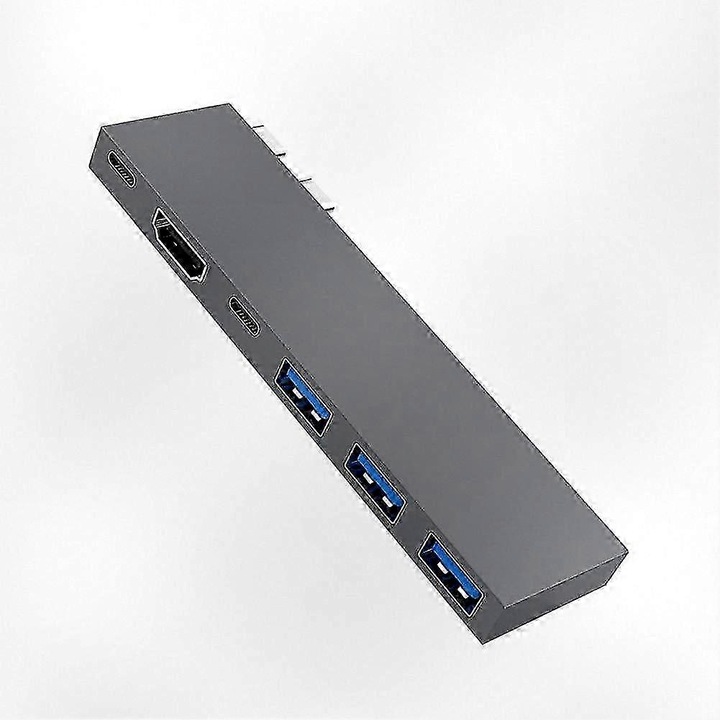 USB-C хъб 6-в-1 FU-K0276-20260902-384, PD 100W, 3 x USB 3.0 5 Gbps, HDMI 4K@30Hz, USB-C 3.1, алуминий, сив