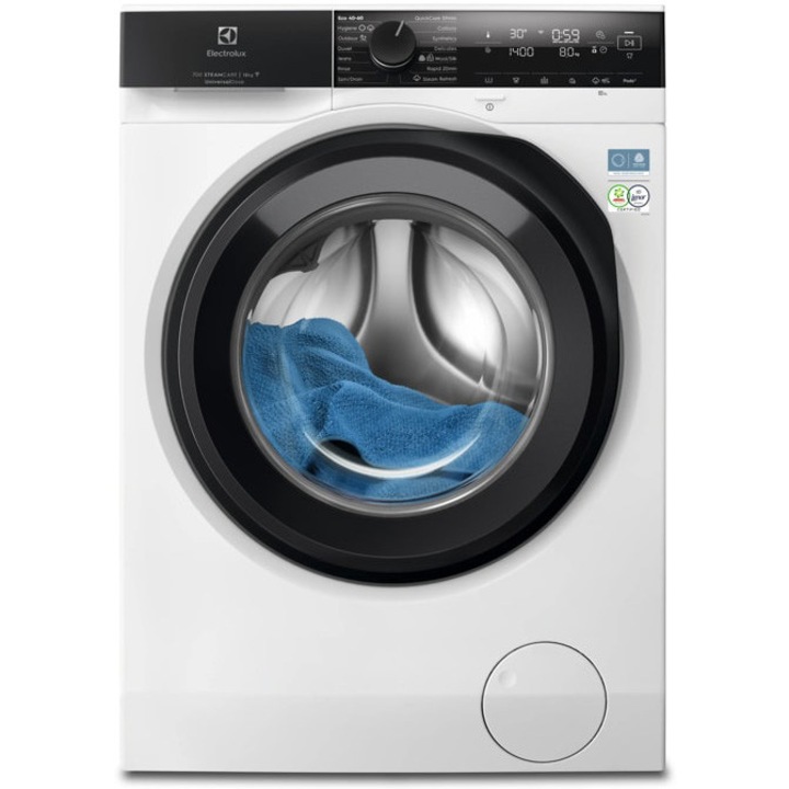 Masina de spalat rufe Electrolux EW7F4422QE, 12 kg, 1400 rpm, clasa A, motor Inverter, Wi-Fi, SteamCare, SensiCare, dozator Universal, TimeManager, QuickCare 59 min, Rapid 20 min, Abur, Hygiene, Baby, Rapid 1 articol, Alb.