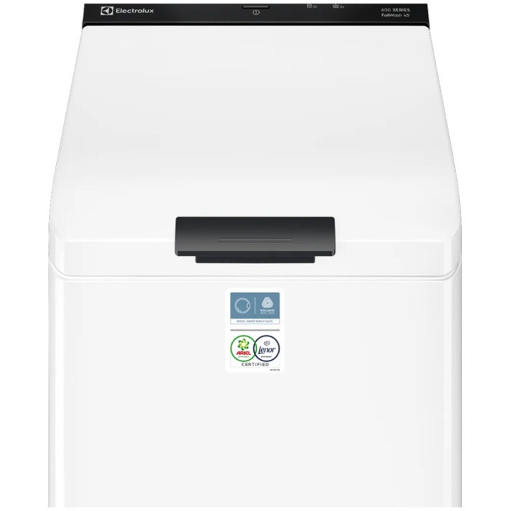 Masina de spalat rufe verticala Electrolux EW6T837E, 7 kg, 1300 rpm, clasa A, SensiCare, motor Inverter, SoftOpening, Full Wash45 (spalare 7kg in 45 min la 30C), Hygiene, TimeSave, Start Intarziat, Alb.