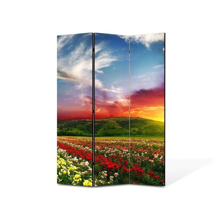 Paravan de Camera ArtDeco din 3 Panouri Peisaj Linie de flori 135 x 180 cm