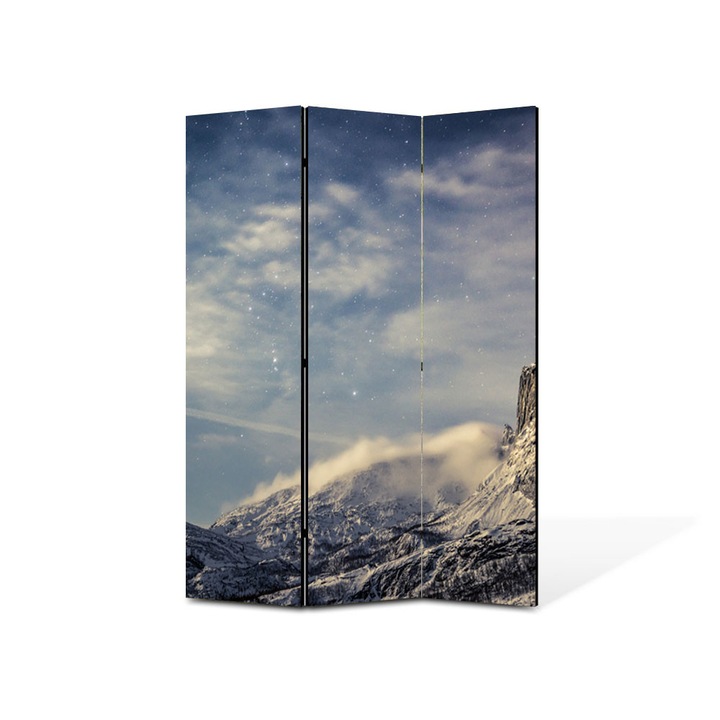 Paravan de Camera ArtDeco din 3 Panouri Peisaj Nori la poalele muntilor 135 x 180 cm