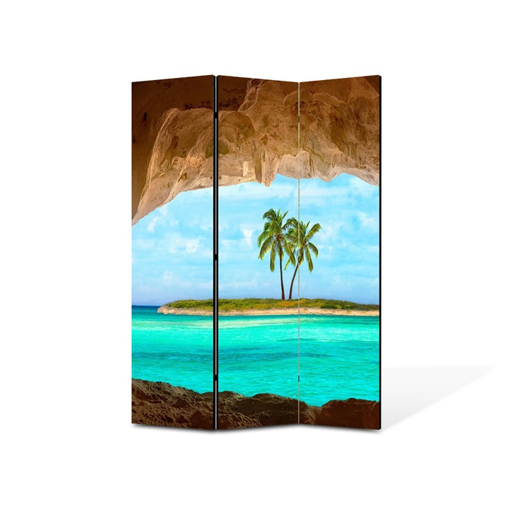 Paravan de Camera ArtDeco din 3 Panouri Peisaj Insulita 105 x 150 cm