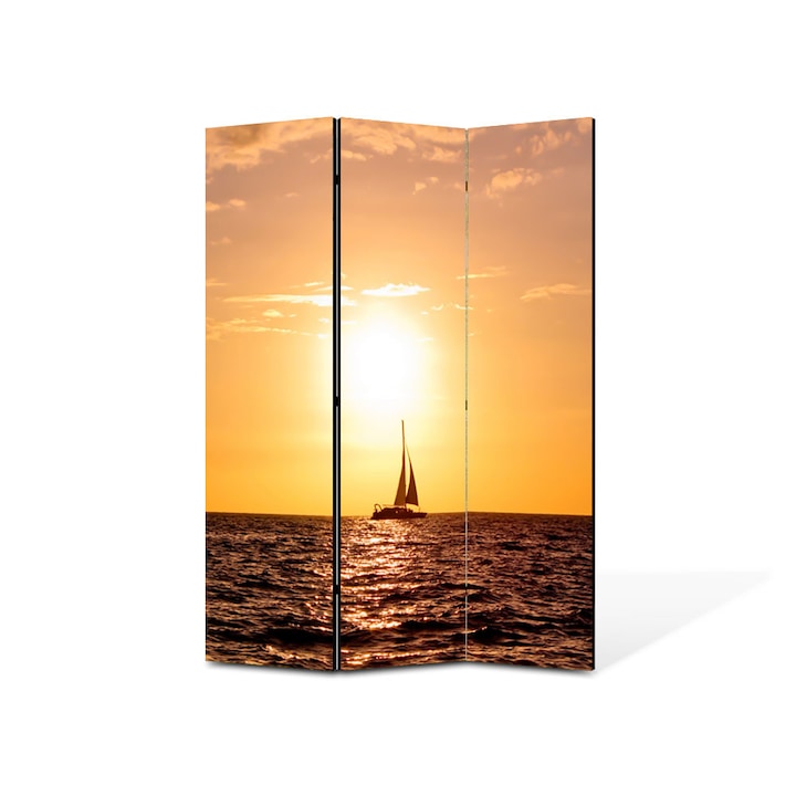 Paravan de Camera ArtDeco din 3 Panouri Peisaj Corabie vele 105 x 150 cm