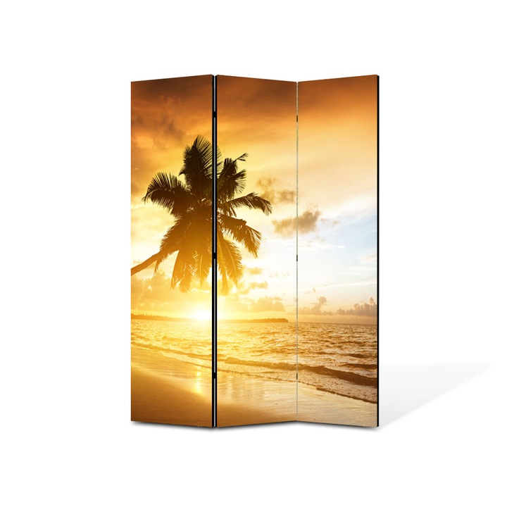 Paravan de Camera ArtDeco din 3 Panouri Peisaj Palmieri pe plaja 105 x 150 cm