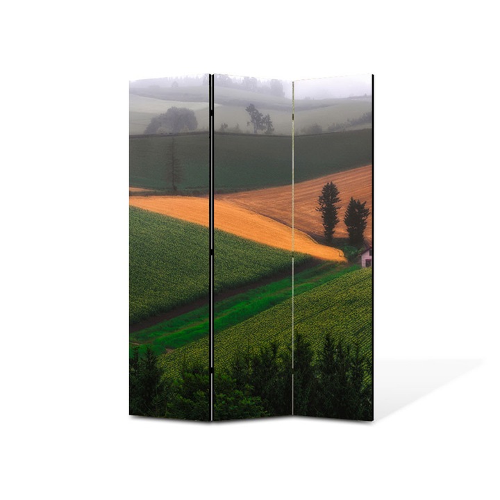 Paravan de Camera ArtDeco din 3 Panouri Peisaj Casa pe campie 135 x 180 cm