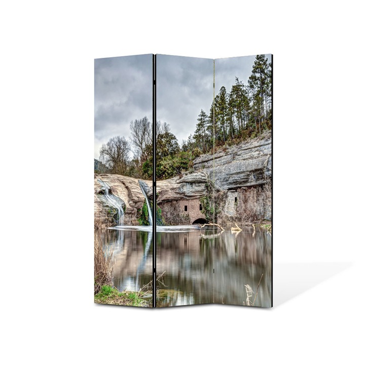 Paravan de Camera ArtDeco din 3 Panouri Peisaj Cascada in lac 105 x 150 cm