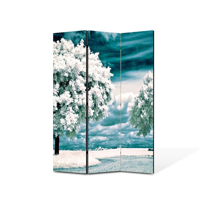 Paravan de Camera ArtDeco din 3 Panouri Peisaj Copaci albi 105 x 150 cm