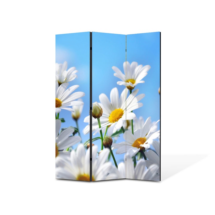 Paravan de Camera ArtDeco din 3 Panouri Peisaj Flori albe pe cer 105 x 150 cm