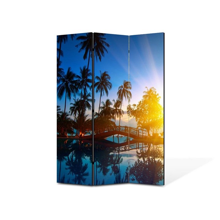 Paravan de Camera ArtDeco din 3 Panouri Peisaj Exotic 105 x 150 cm