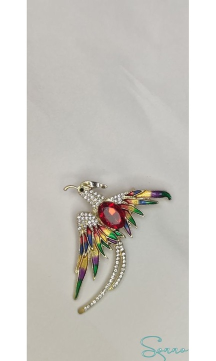 Broșă, SONNO, placare cu aur de 18K, incrustată cu zirconiu, cristal mare roșu, cutie cadou