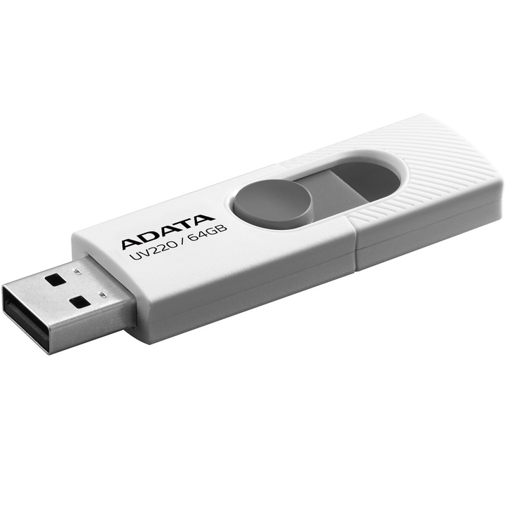 USB Flash памет ADATA UV220, 32GB, USB 2.0, Бяла/Сива