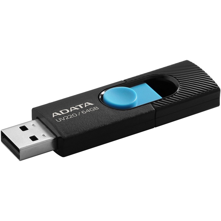 USB Flash памет ADATA UV220, 32GB, USB 2.0, Черна/Синя
