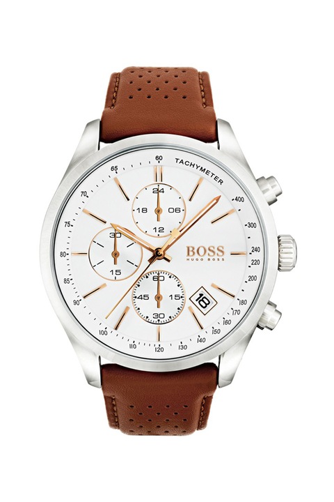 HUGO, Ceas cronograf cu o curea de piele, Maro