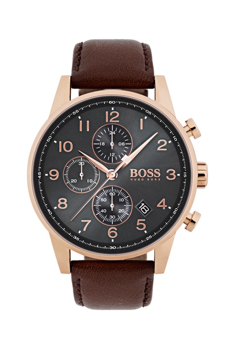 Boss Hugo Boss, Кварцов часовник с кожа, Тъмнокафяв