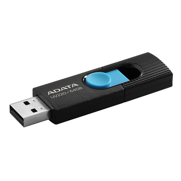 USB Flash памет ADATA UV220, 64GB, USB 2.0, Черна/Синя