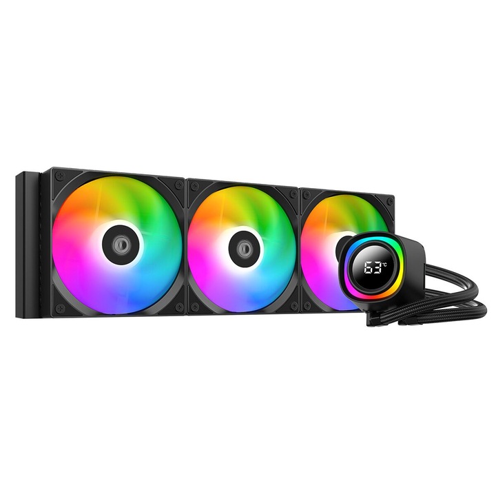 Cooler procesor cu lichid ID-Cooling FX360 TD cu display, 3x 120mm aRGB, Negru