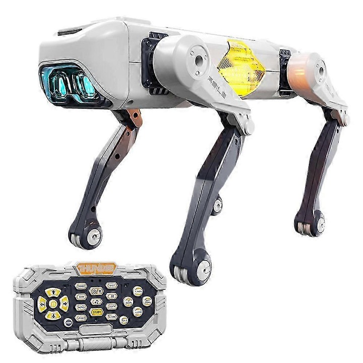 Играчка робот куче CJ-FRG-K0563, гласов контрол и дистанционно управление, програмируема, интерактивна, образователна STEM, пластмаса, сиво-сребриста