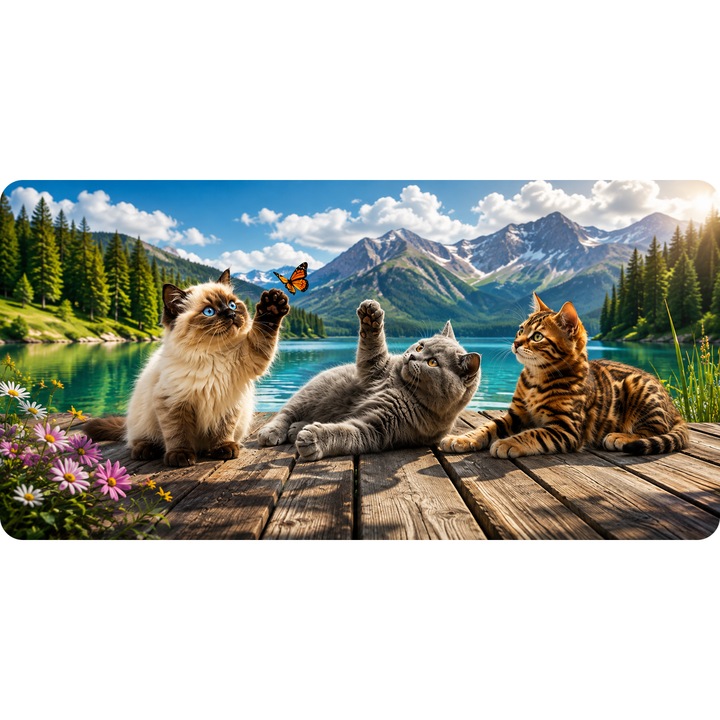 Mousepad Deskmat Pisici in natura model 3 800x400x4mm margini cusute Motrix
