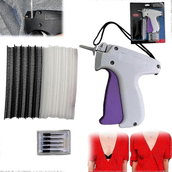 Pistol de cusut manual CJ-FRG-K0563-20260902-3751, micro stitch pentru haine, include ace si capse, alb/violet