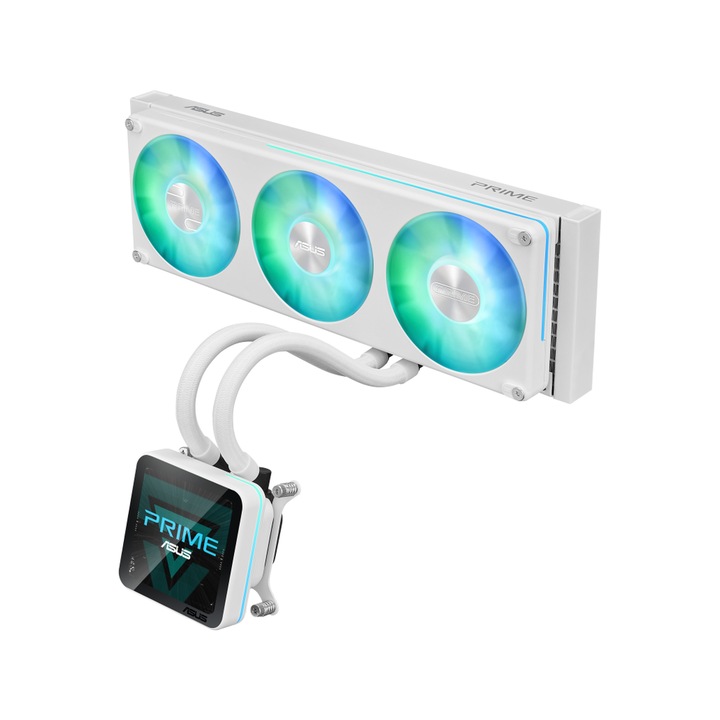 Cooler CPU AIO ASUS PRIME SLC II 360 ARGB LCD WHT, Racire cu lichid, 3x120mm, 78.3 cfm, 800-2600 rpm Alb