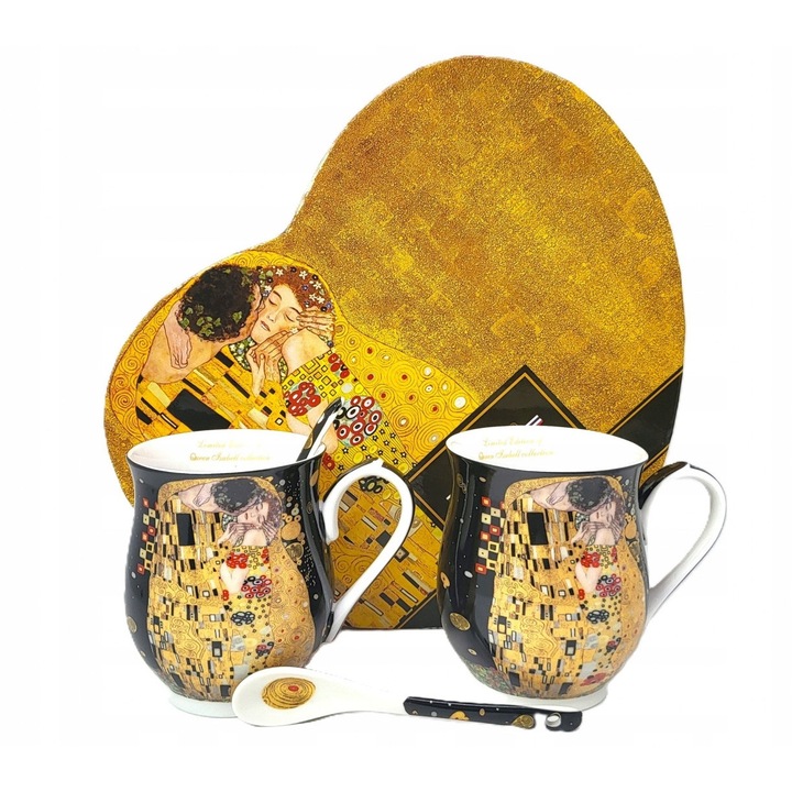 Set 2 Cani Portelan Gustav Klimt "Sarutul" 350ml Cadou Elegant