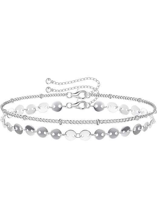 Set Bratari Argint 925 Aur Alb 14K, Perle si Monede, Femei
