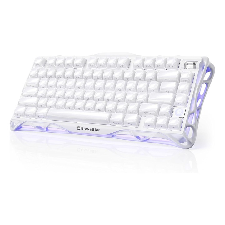 Механична клавиатура GravaStar Mercury K1 Opaline White, безжична, специално издание, осветена клавиатура, бяла