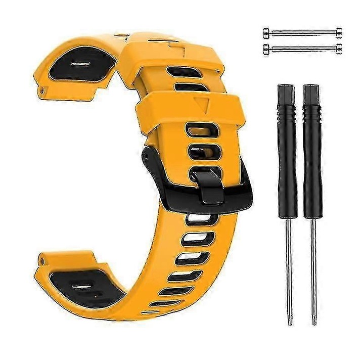 Curea pentru Garmin Forerunner 735XT din silicon, cu catarama metalica si set de montare (suruburi si surubelnite), galben/negru