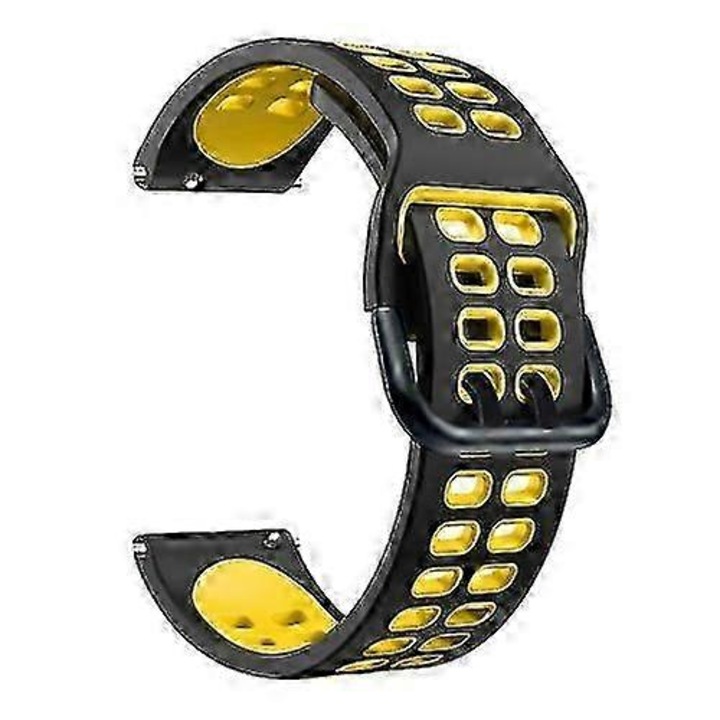 Curea ceas din silicon perforata compatibila Garmin Venu Sq, 20 mm, negru/galben
