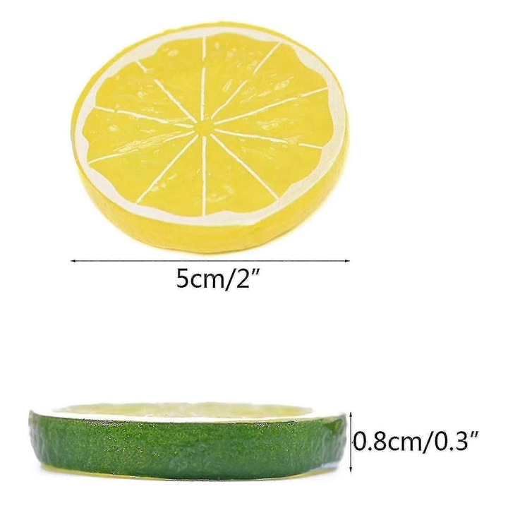 Felii decorative lamaie din plastic, galben/verde, set 20 buc, O 5 cm, grosime 0.8 cm