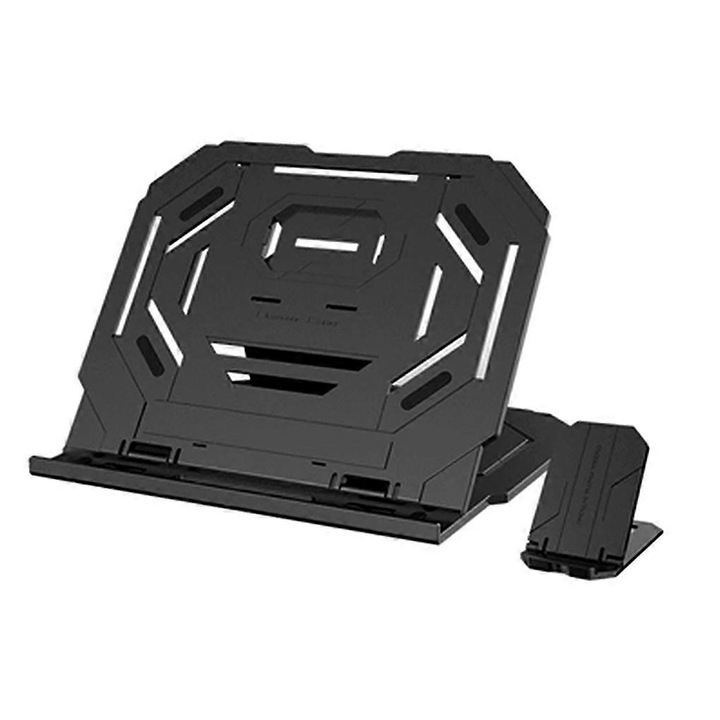 Стойка за лаптоп CJ-FRG-K0563-20260902-7325, регулируема и сгъваема, пластмасова с вентилация, черна, 30 x 27 x 3 см