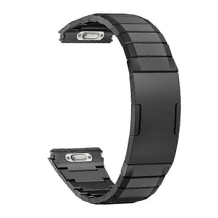 Curea de ceas din aliaj de titan cu design articulatii tip bambus si sistem quick-release, compatibila cu Huawei Watch GT 6 Pro, 46 mm, negru