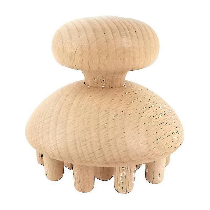 Instrument de masaj din lemn model ciuperca FU-K0518-260902-1831, anti-celulita, natural, 1 buc