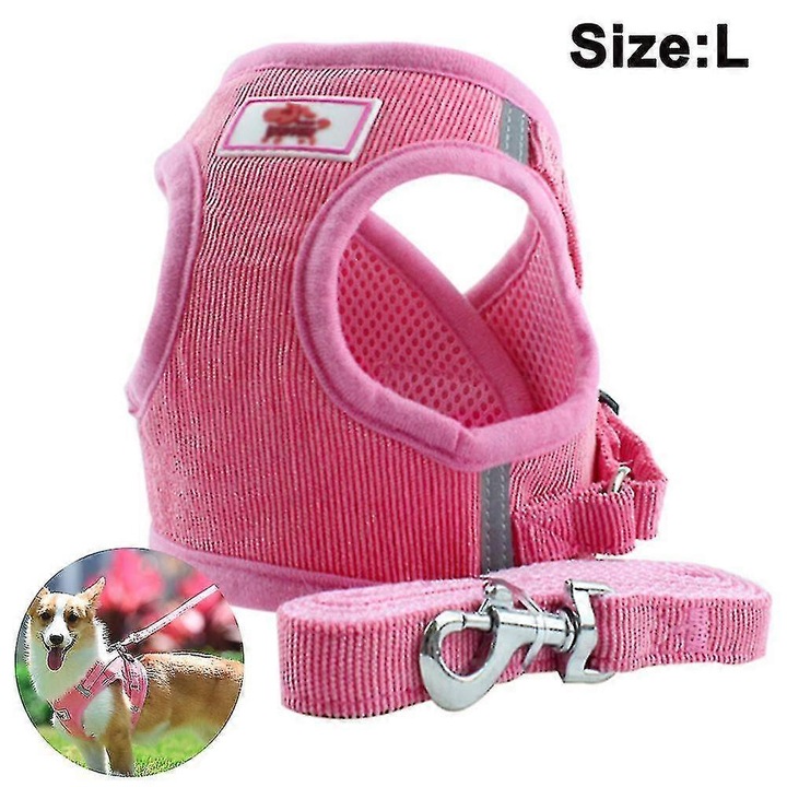 Ham si lesa pentru caini din material textil cu mesh respirabil, reglabil, reflectorizant, albastru, L